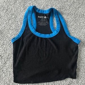 KatieJ Black and Blue Racer Back Tank Top